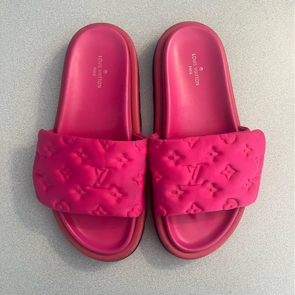 Louis Vuitton Fuchsia Embossed Slippers